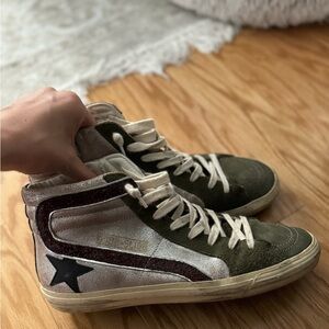 Golden Goose Slide Laminated Suede Upper Sneakers
Olive Night/Black, 39